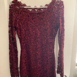 Lace Maroon Long Sleeve Dress